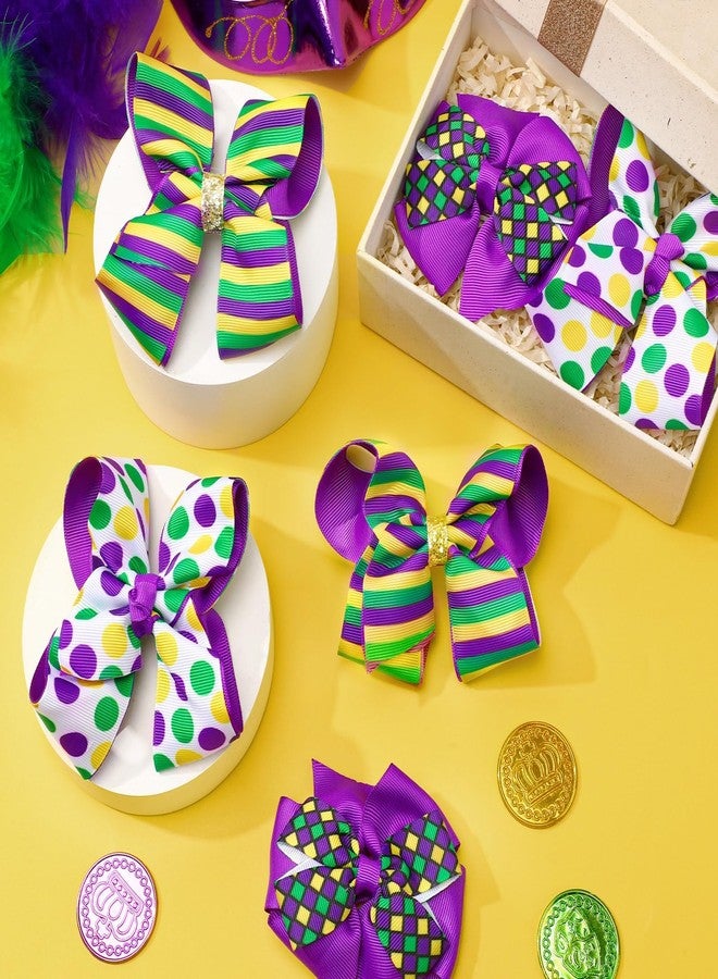 JUNEBRUSHS 6Pcs Mardi Gras Hair Bows, Carnival Hair Accessories Vibrant Carnival Purple Gold Green Hair Clip for Girls Women Party Favor Gift - Image 4