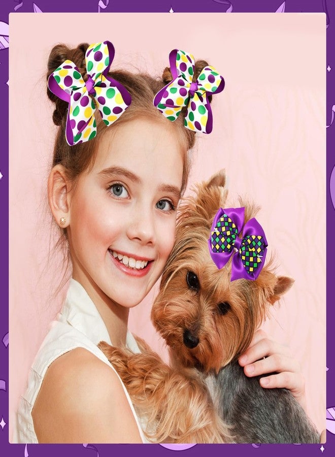 JUNEBRUSHS 6Pcs Mardi Gras Hair Bows, Carnival Hair Accessories Vibrant Carnival Purple Gold Green Hair Clip for Girls Women Party Favor Gift - Image 3