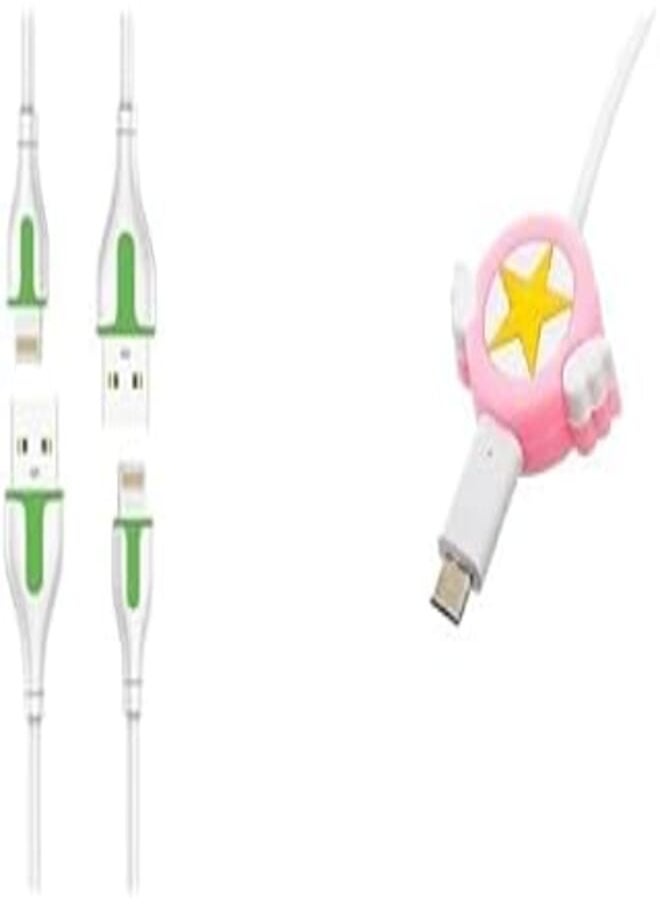 LDNIO - Ldnio Set Of 2 Pieces Of Ls571 Lightning To Usb A Mobile Phone Fast Charging Data Cable 1M - White + Silicone Cable Protector With Star Design For Your Charging Cord - Multi Color - Image 1