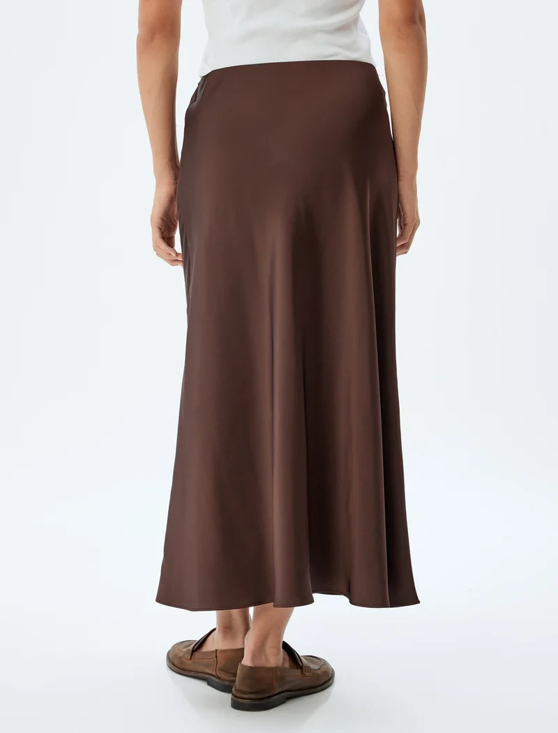 KOTON Long Satin Skirt Flared Form Standard Waist