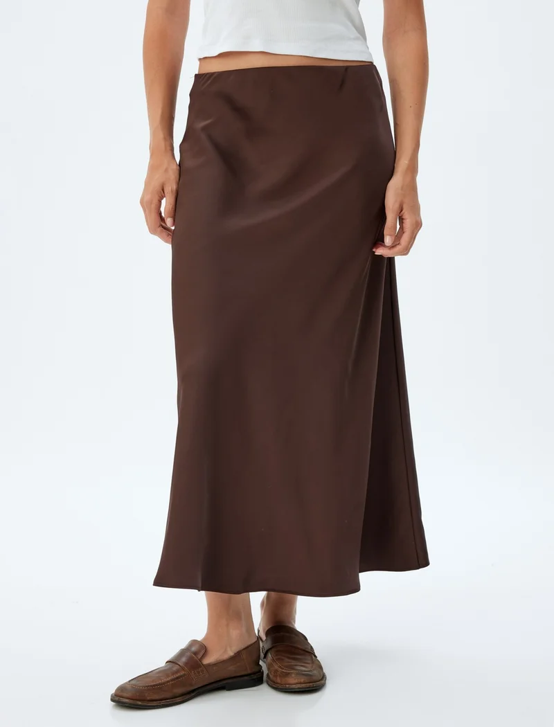 KOTON Long Satin Skirt Flared Form Standard Waist