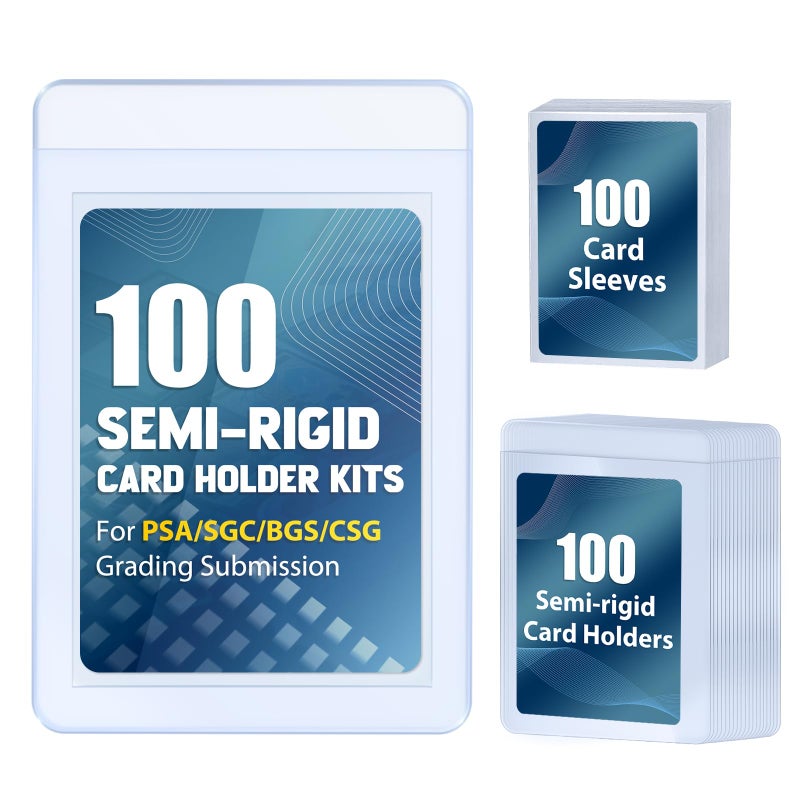 SAMYUCHO 100ct Semi-Rigid Card Holder and 100ct Penny Sleeves, Grading Card Sleeves for PSA, BGS, SGC, Card Submission Kit with 1/2" Lip, Toploader Card Protectors for Grade Sending Collection Trading - Image 1