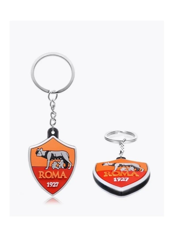 MARIO DRAFTS AS Roma Football Club Metal Keychain, Official Logo Shield Design, Silver Chain  - Image 2