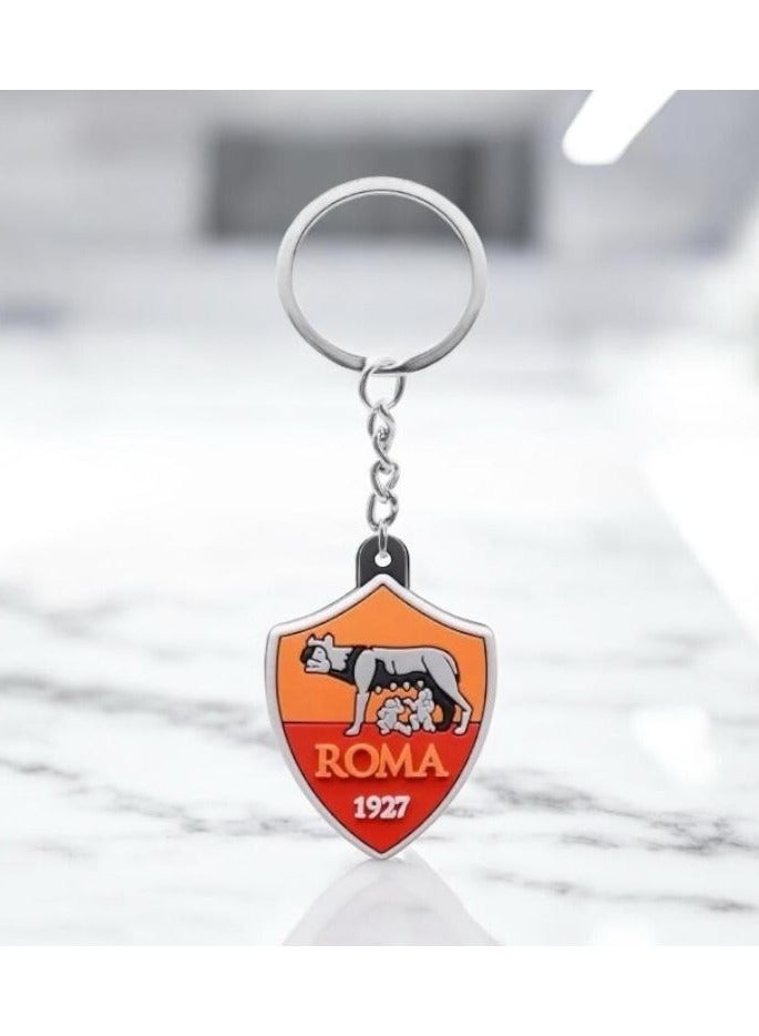 MARIO DRAFTS AS Roma Football Club Metal Keychain, Official Logo Shield Design, Silver Chain  - Image 4