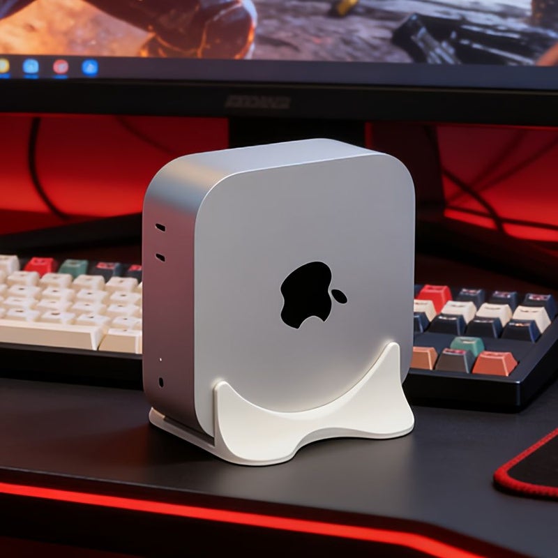 Silvery Grey Vertical Stand for Mac Mini M4 With Integrated Metal Cooling Base - Image 1