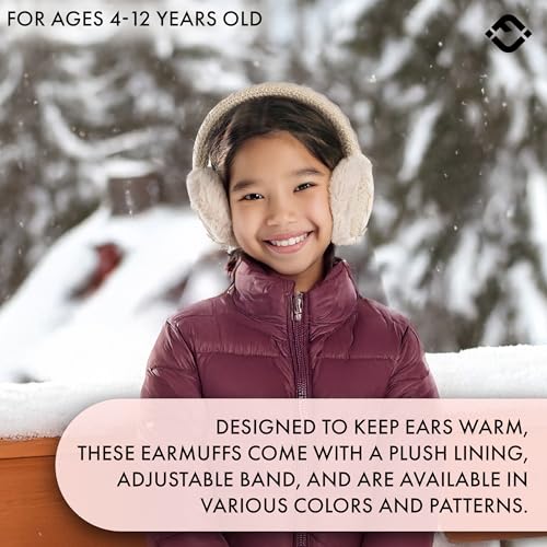 Funky Junque Adjustable Fuzzy Ear Muffs for Girls 8-10 Cozy Cable Knit Winter Ear Warmers Beige - Cable Knit - Beige - Image 2