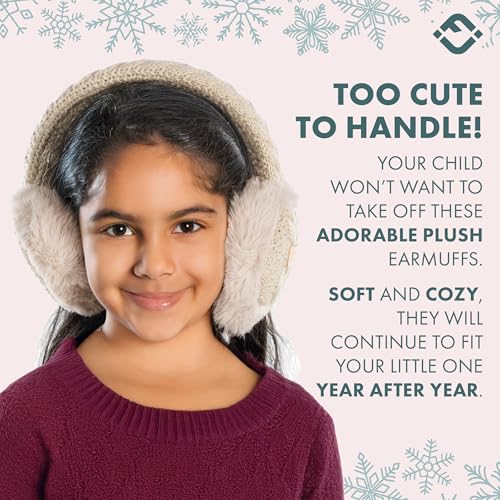 Funky Junque Adjustable Fuzzy Ear Muffs for Girls 8-10 Cozy Cable Knit Winter Ear Warmers Beige - Cable Knit - Beige - Image 5