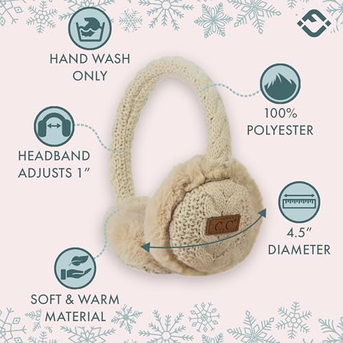 Funky Junque Adjustable Fuzzy Ear Muffs for Girls 8-10 Cozy Cable Knit Winter Ear Warmers Beige - Cable Knit - Beige - Image 3