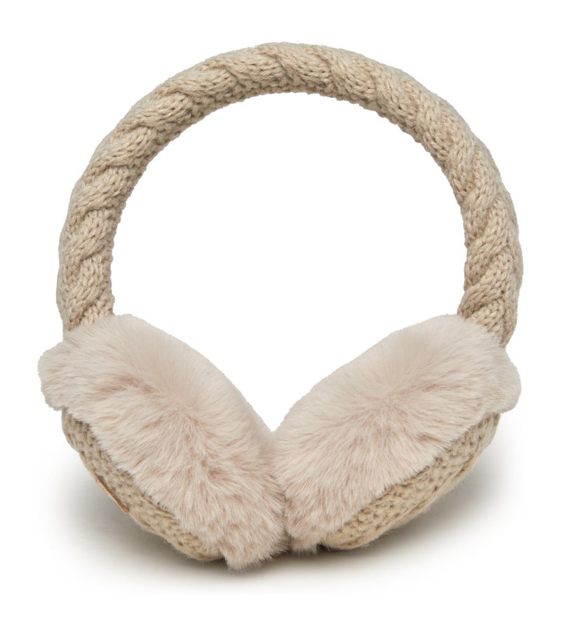 Funky Junque Adjustable Fuzzy Ear Muffs for Girls 8-10 Cozy Cable Knit Winter Ear Warmers Beige - Cable Knit - Beige - Image 4