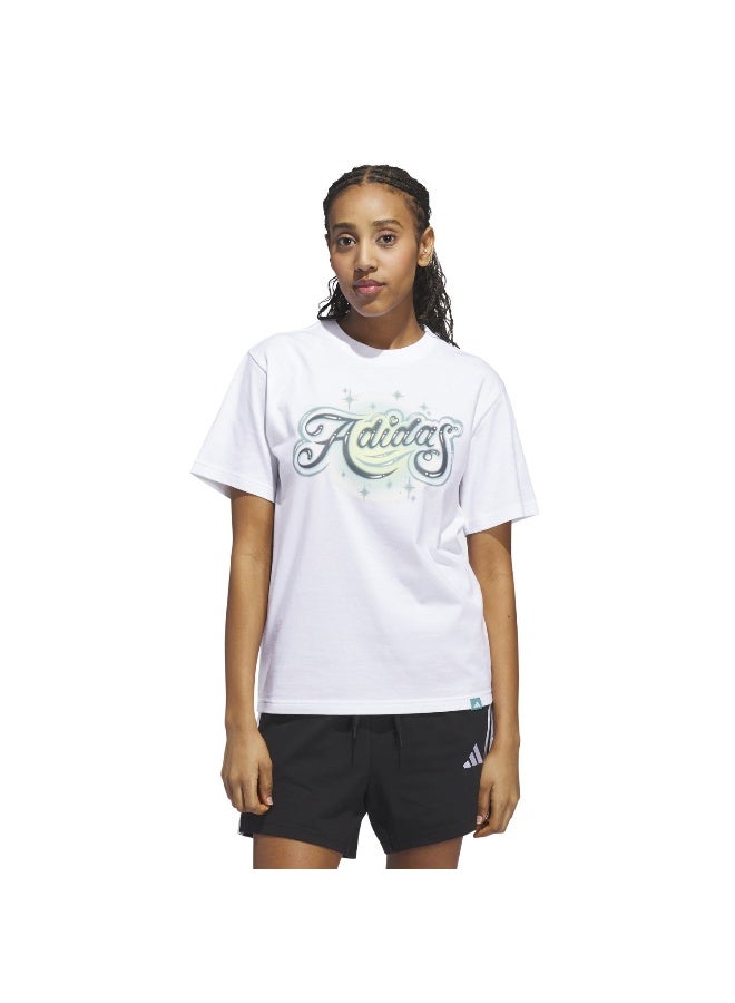 Adidas W Airbrush T White Training T-Shirts For Women XS - Image 2
