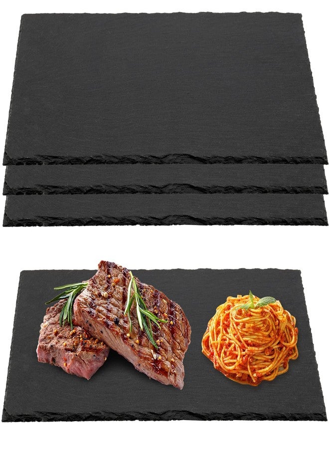 MUKLEI 4 Pack 12" x 8" Black Slate Cheese Boards, Slate Serving Platter with Natural Edge, Slate Stone Serving Tray for Cheese, Charcuterie, Sushi, Appetizers - Image 1