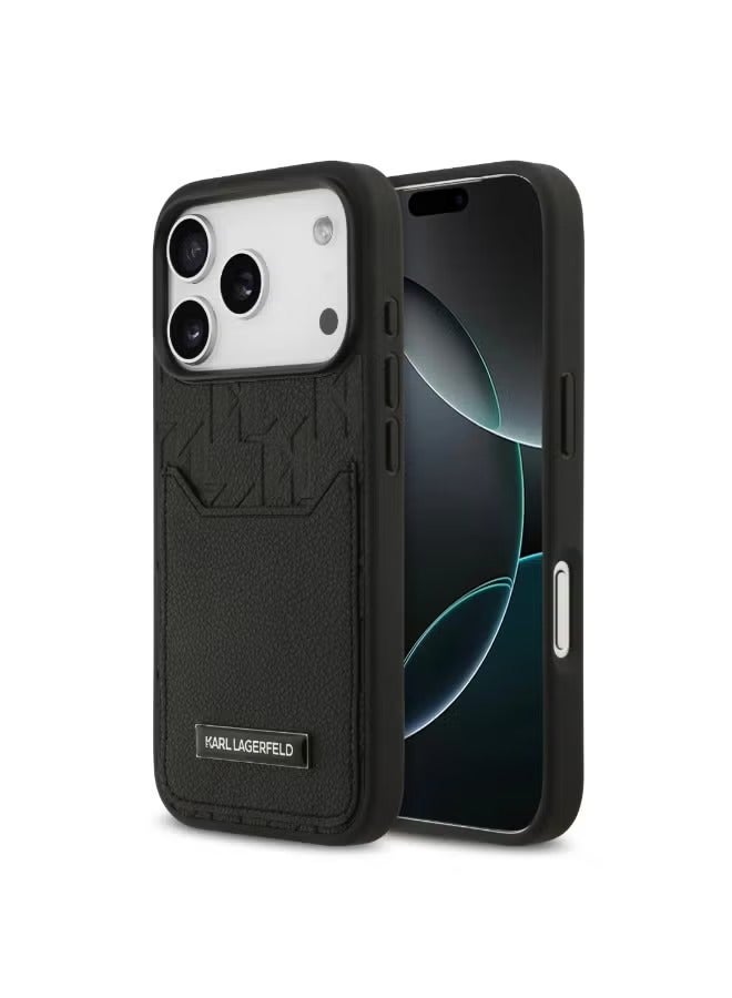 Karl Lagerfeld iPhone 17 Pro Case – Black PU Leather Back Cover with Card Slot & Monogram Hot Stamped Design - Image 5