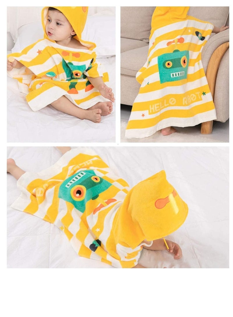 واي آند دي Kids Bath Towel,Children Hooded Towel, Microfiber Towel Super Soft, Robe Poncho Bathrobe, for Boys Girls Swimming Beach Holiday Water Playing, Cartoon Animal Pattern (Robot) - Image 5