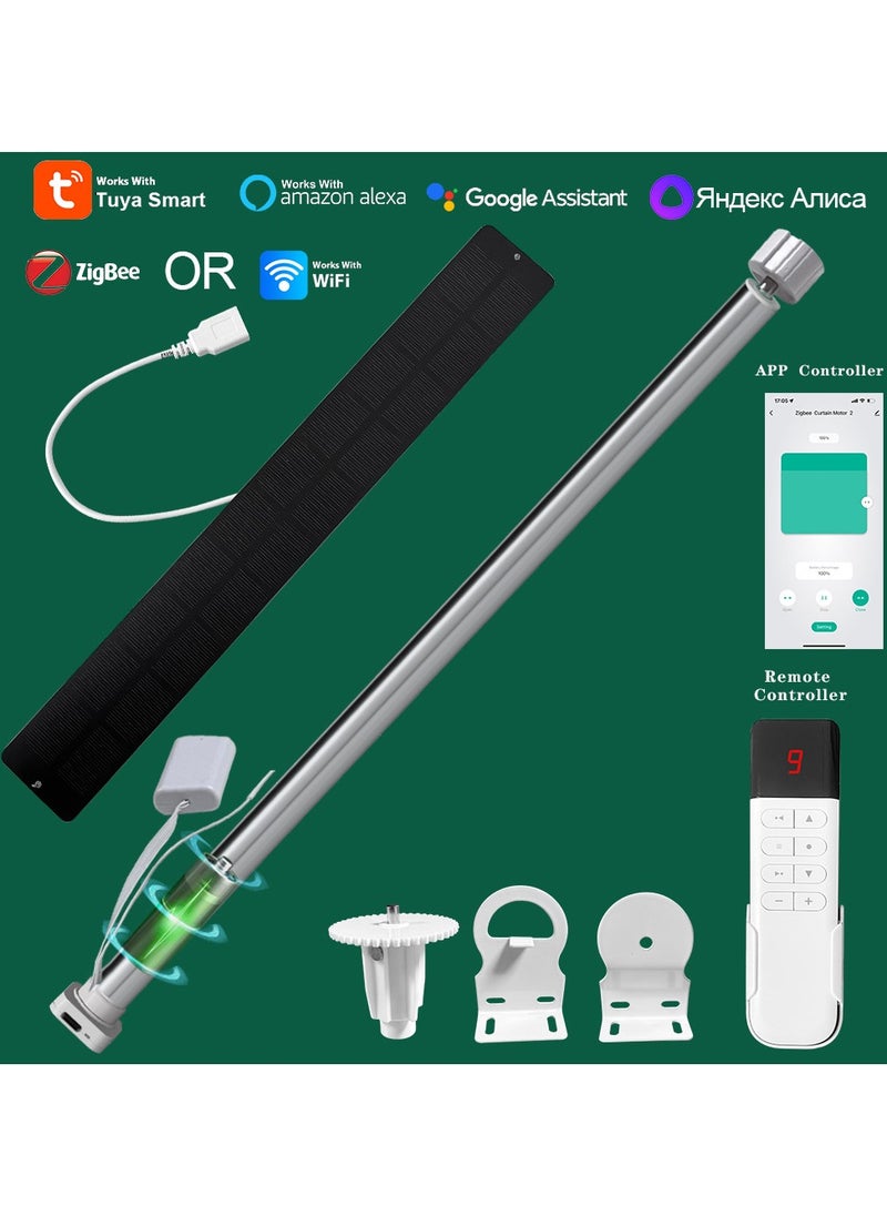 AROAQ - Tuya Zigbee Or Wifi Smart Curtains No Drill Blind Driver Battery Motor Roller Blinds For  25mm Tubular Window With 1x Solar Panel - Image 1