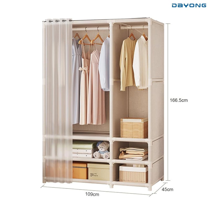 DAYONG 109 * 45 * 166.5CM Foldable Wardrobe, Portable Closet with 2 Hanging Rods and 4 Storage Shelves, Non-Woven Fabric And Dustproof Deisgn For Using in Bedrooms and Apartments - Image 2