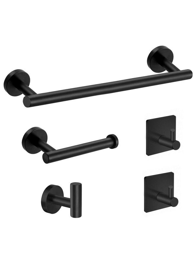 HOMESTAR 5-Pieces Matte Black Bathroom Hardware Set SUS304 Stainless Steel Round Wall Mounted - Includes 16" Hand Towel Bar, Toilet Paper Holder, 3 Robe Towel Hooks,Bathroom Accessories Kit - Image 1