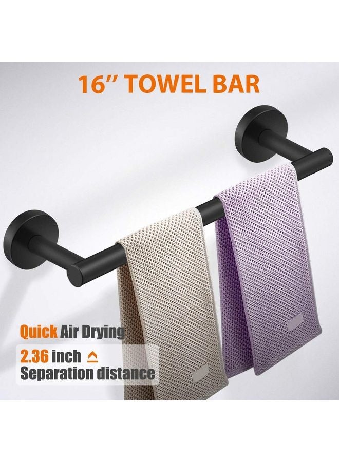 HOMESTAR 5-Pieces Matte Black Bathroom Hardware Set SUS304 Stainless Steel Round Wall Mounted - Includes 16" Hand Towel Bar, Toilet Paper Holder, 3 Robe Towel Hooks,Bathroom Accessories Kit - Image 2