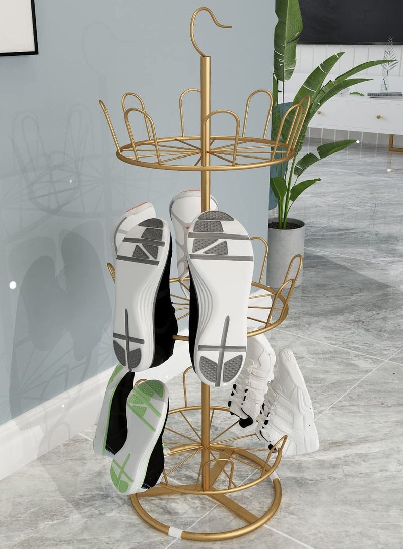 DubaiGallery Revolving Shoe Rack Iron Shoe Tree Rack,Standing Circular Shoe Rack Rotating Shoe Rack,Spinning Round Shoe Organizer Rack (Gold, 3-Layer) - Image 1