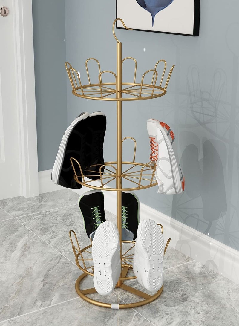 DubaiGallery Revolving Shoe Rack Iron Shoe Tree Rack,Standing Circular Shoe Rack Rotating Shoe Rack,Spinning Round Shoe Organizer Rack (Gold, 3-Layer) - Image 3