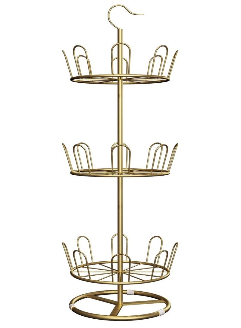 DubaiGallery Revolving Shoe Rack Iron Shoe Tree Rack,Standing Circular Shoe Rack Rotating Shoe Rack,Spinning Round Shoe Organizer Rack (Gold, 3-Layer) - Image 4