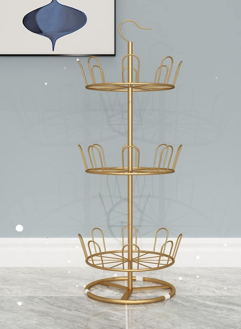 DubaiGallery Revolving Shoe Rack Iron Shoe Tree Rack,Standing Circular Shoe Rack Rotating Shoe Rack,Spinning Round Shoe Organizer Rack (Gold, 3-Layer) - Image 2
