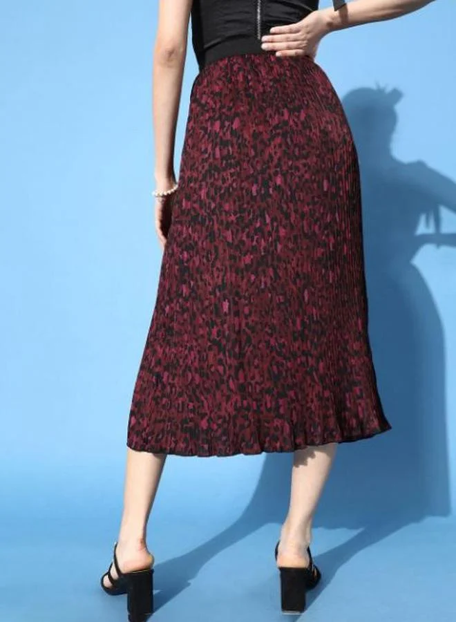 Kassually Kassually Animal Print Pleated Midi Skirt