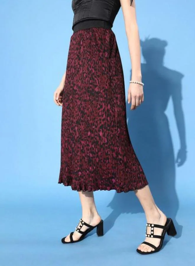 Kassually Kassually Animal Print Pleated Midi Skirt