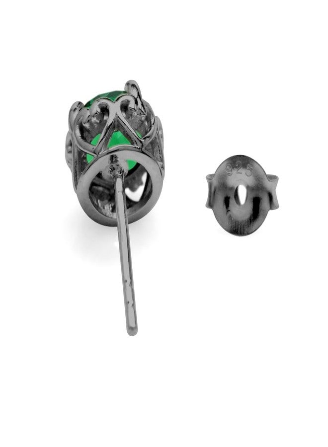 Silvershake 1.5 ct 6 mm Created Nano Green Emerald Black Rhodium Plated 925 Sterling Silver Victorian Style Stud Post Earrings - Image 5