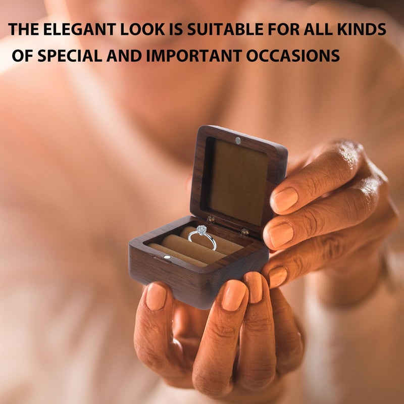 Black Walnut Wooden Ring Box With Lid Square Jewelry Organizer For Wedding Proposal Engagement - Image 4