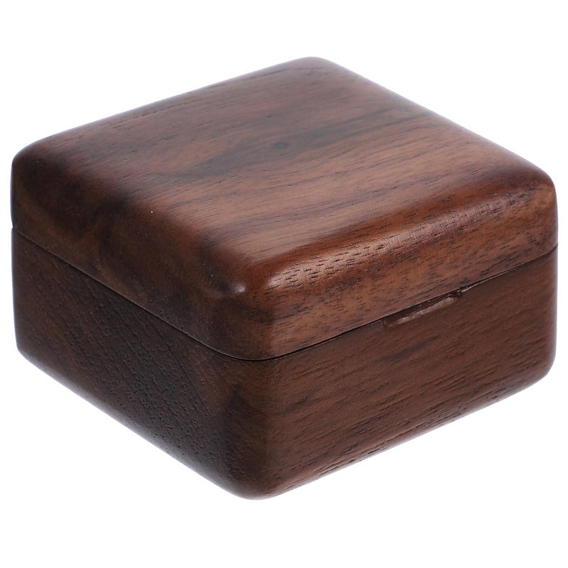Black Walnut Wooden Ring Box With Lid Square Jewelry Organizer For Wedding Proposal Engagement - Image 2