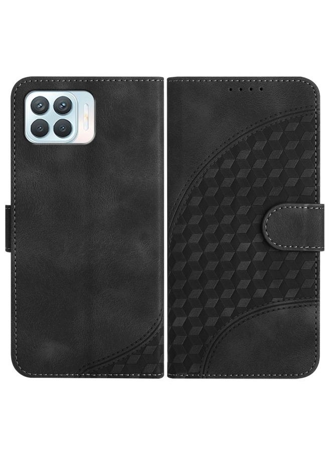HuHa Case Cover For OPPO A93 4G/F17 Pro/Reno4 Lite/Reno4 F YX0060 Elephant Head Embossed Phone Leather Case with Lanyard Black 