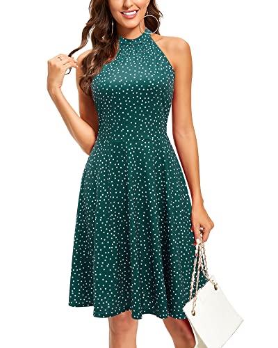 OUGES Summer Dresses for Women Off Shoulder Floral Halter Neck Casual Sundress(Floral-44,S) - Image 4