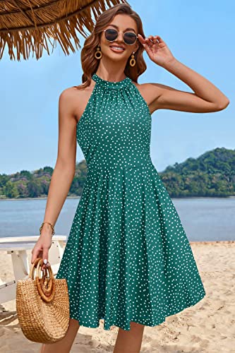 OUGES Summer Dresses for Women Off Shoulder Floral Halter Neck Casual Sundress(Floral-44,S) - Image 2