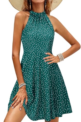 OUGES Summer Dresses for Women Off Shoulder Floral Halter Neck Casual Sundress(Floral-44,S) - Image 1