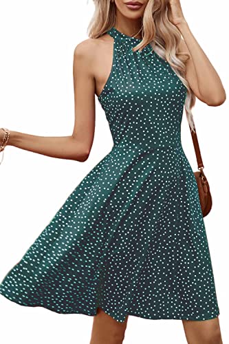 OUGES Summer Dresses for Women Off Shoulder Floral Halter Neck Casual Sundress(Floral-44,S) - Image 3