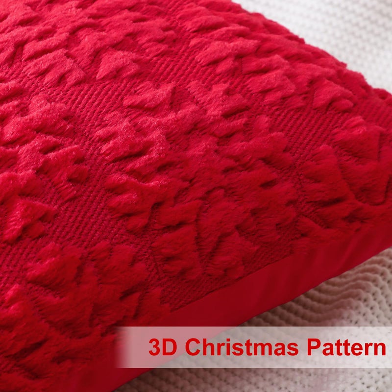 Otostar OTOSTAR Set of 2 Xmas Soft Plush Short Wool Velvet Decorative Throw Pillow Covers Square Luxury Style Cushion Case Pillow Shell for Sofa Bedroom Snowflake Red  14x14 Inch  - Image 3