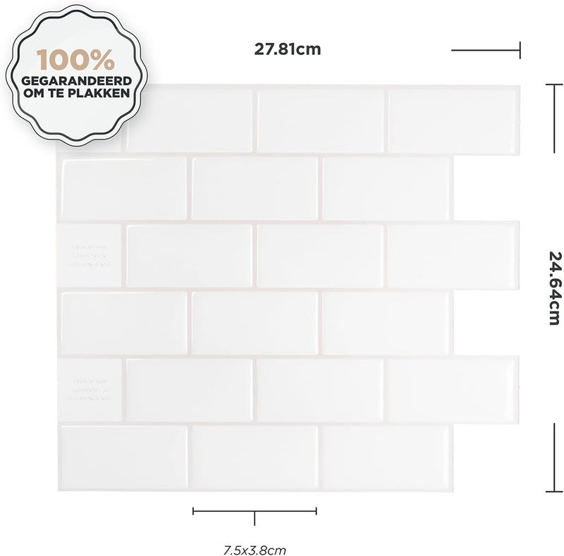 Smart Tiles بلاط خلفية لاصق وقابل للتقشير - 10 ورقات بحجم 10.95" × 9.70" - بلاط خلفية لاصق ثلاثي الأبعاد للمطبخ، الحمام، جدران، نوردن - Image 2