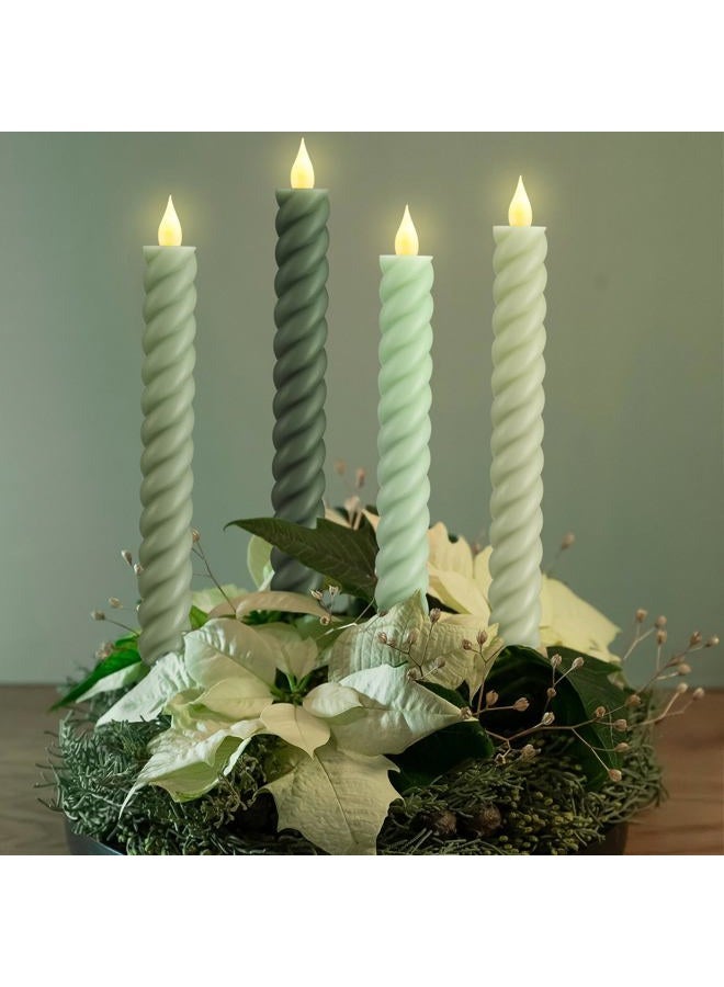 Baquler 6 Pcs Sage Green Flameless Taper Candle Twisted LED 9.65 Inch Taper Candles Battery Operated Twisted Candlesticks for Summer Wedding Birthday Home Party Holiday Dinner Fireplace Decor - Image 3