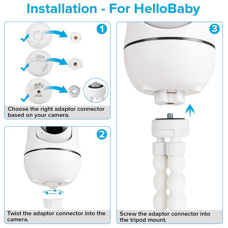wochel Tripod Baby Monitor Mount for HelloBaby HB65/HB40/HB6550/HB6560/HB6148/HB66/HB6339/HB6550 Pro, ANMEATE SM935E, Flexible Baby Camera Mount Attach Your Camera Wherever You Want - Image 5