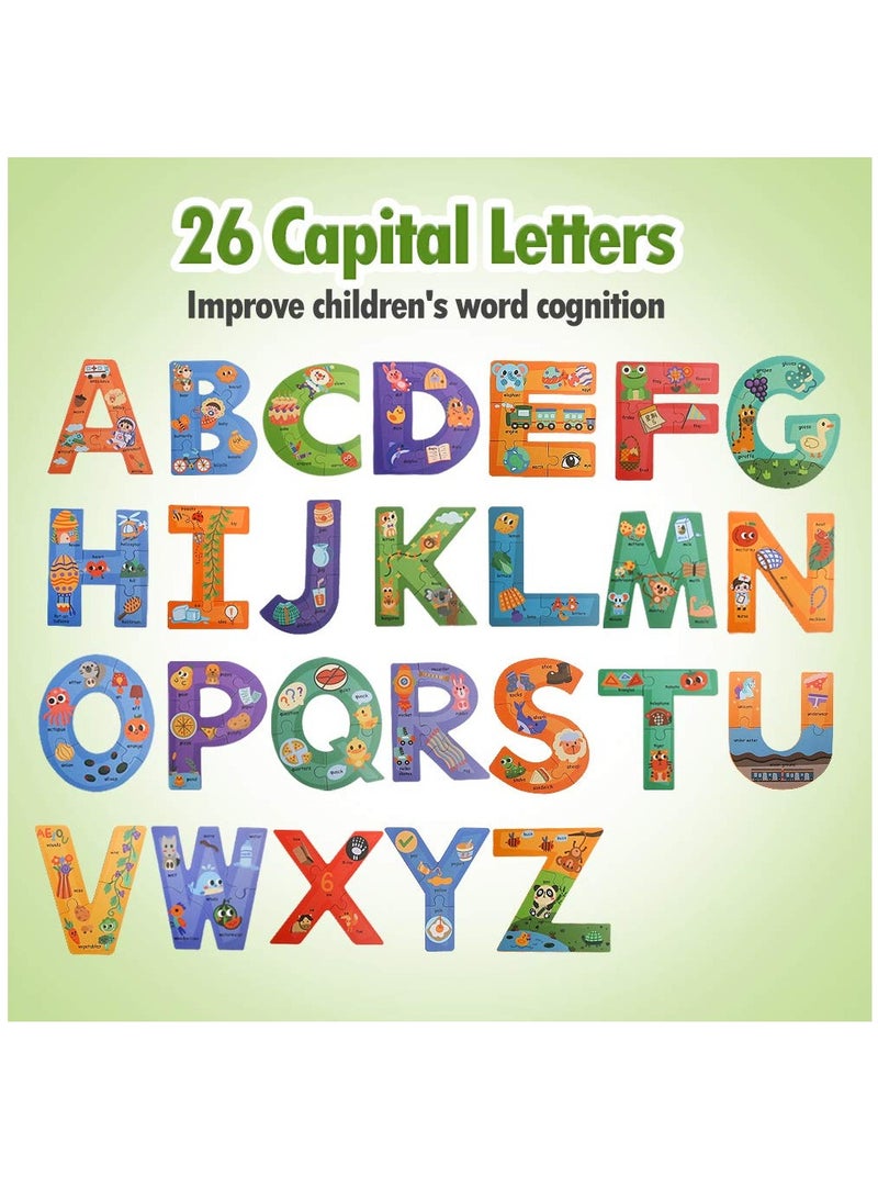 Excefore Wooden Jumbo Alphabet, ABC Letter Toddler Puzzles Color Shape Animals Recognition Montessori STEM Jigsaw Preschool Learning Educational Toy for Kids 3 4 5 Years Old Boys Girls Gift - Image 5