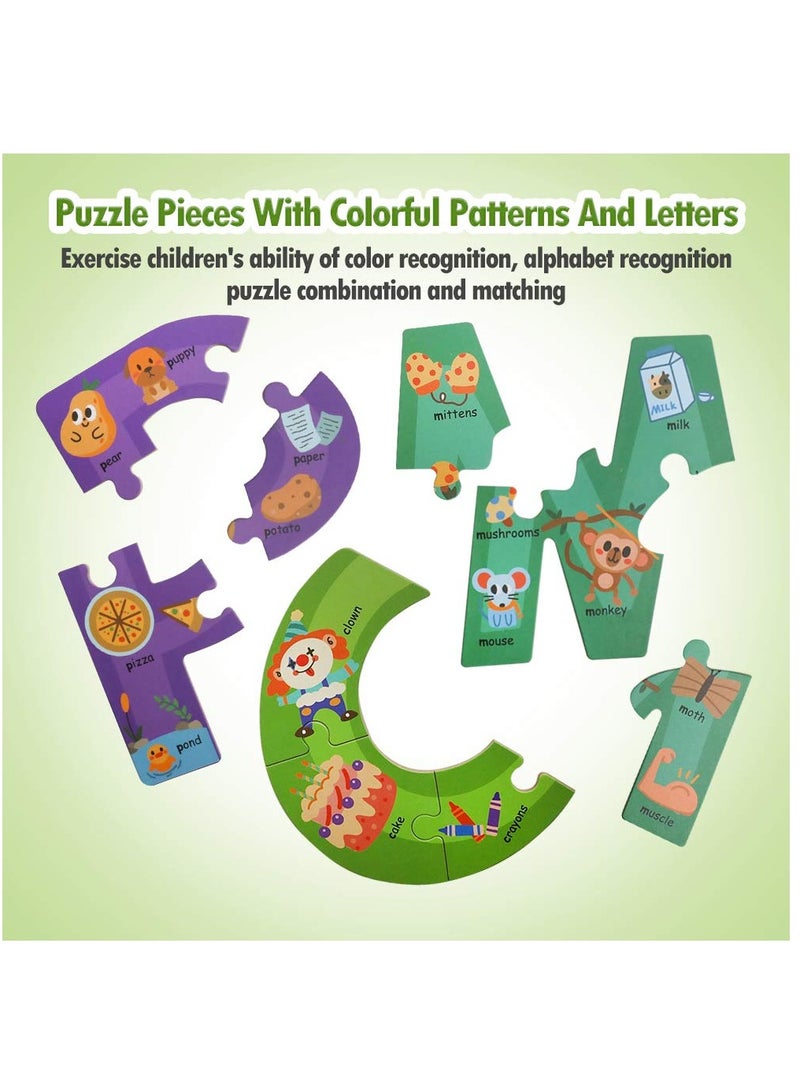 Excefore Wooden Jumbo Alphabet, ABC Letter Toddler Puzzles Color Shape Animals Recognition Montessori STEM Jigsaw Preschool Learning Educational Toy for Kids 3 4 5 Years Old Boys Girls Gift - Image 3