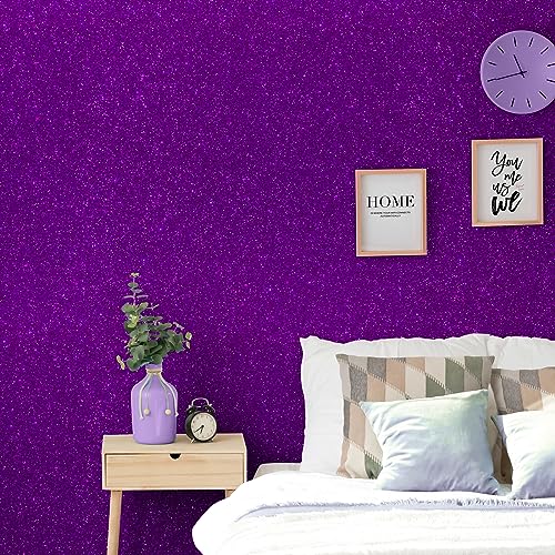 CHIHUT Dark Purple Glitter Wallpaper Stick and Peel for Bedroom Walls Glitter Self Adhesive Removable Wallpaper Sparkle Glitter Contact Paper Shiny Purple Fabric Roll for Cabinets Dresser 15.7''x100'' - Image 3