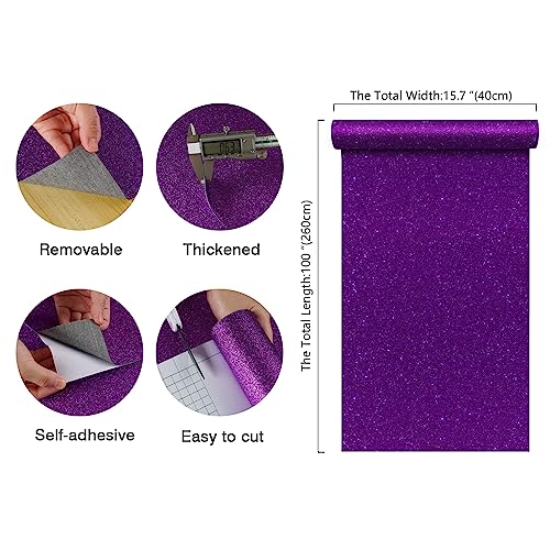 CHIHUT Dark Purple Glitter Wallpaper Stick and Peel for Bedroom Walls Glitter Self Adhesive Removable Wallpaper Sparkle Glitter Contact Paper Shiny Purple Fabric Roll for Cabinets Dresser 15.7''x100'' - Image 2