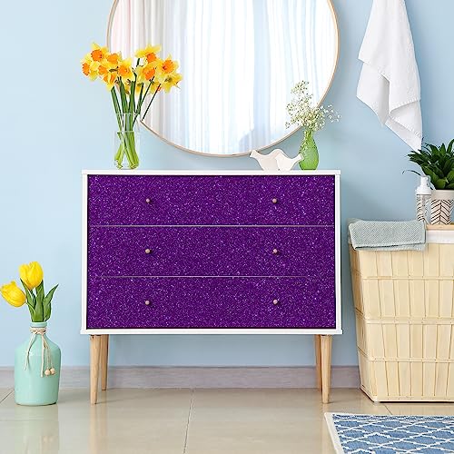 CHIHUT Dark Purple Glitter Wallpaper Stick and Peel for Bedroom Walls Glitter Self Adhesive Removable Wallpaper Sparkle Glitter Contact Paper Shiny Purple Fabric Roll for Cabinets Dresser 15.7''x100'' - Image 5