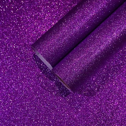 CHIHUT Dark Purple Glitter Wallpaper Stick and Peel for Bedroom Walls Glitter Self Adhesive Removable Wallpaper Sparkle Glitter Contact Paper Shiny Purple Fabric Roll for Cabinets Dresser 15.7''x100'' - Image 1