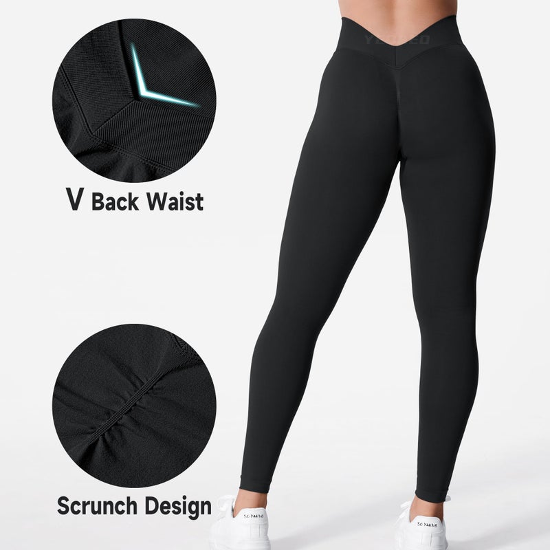 YEOREO Liz Scrunch Workout Leggings for Women High Waisted Butt Lifting V Back Waist Seamless Gym Yoga Leggings Black XL - Image 4