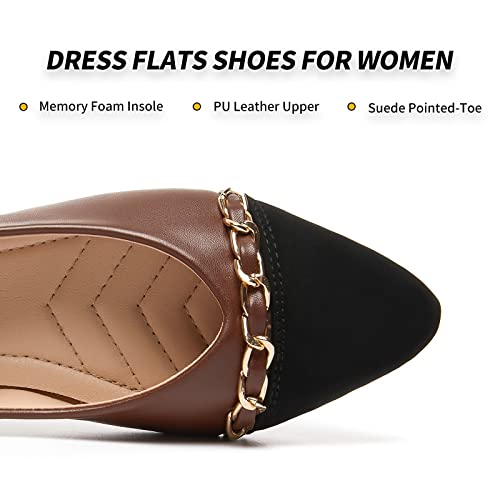 BABUDOG Women's Black Flats Shoes,White Dress Shoes for Women,Crimping Faux Suede Ballet Flats Comfortable(Brown.US8.5) - Image 4