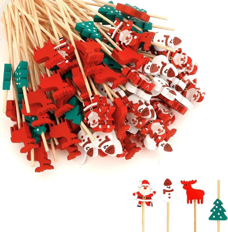 Leislam Christmas Toothpicks for Appetizers, 100 PCS Christmas Cocktail Picks, Christmas Picks for Food, Xmas Decorative Bamboo Food Sandwich Skewers Drinks Dessert for Christmas Party Decoration Supplies - Image 1