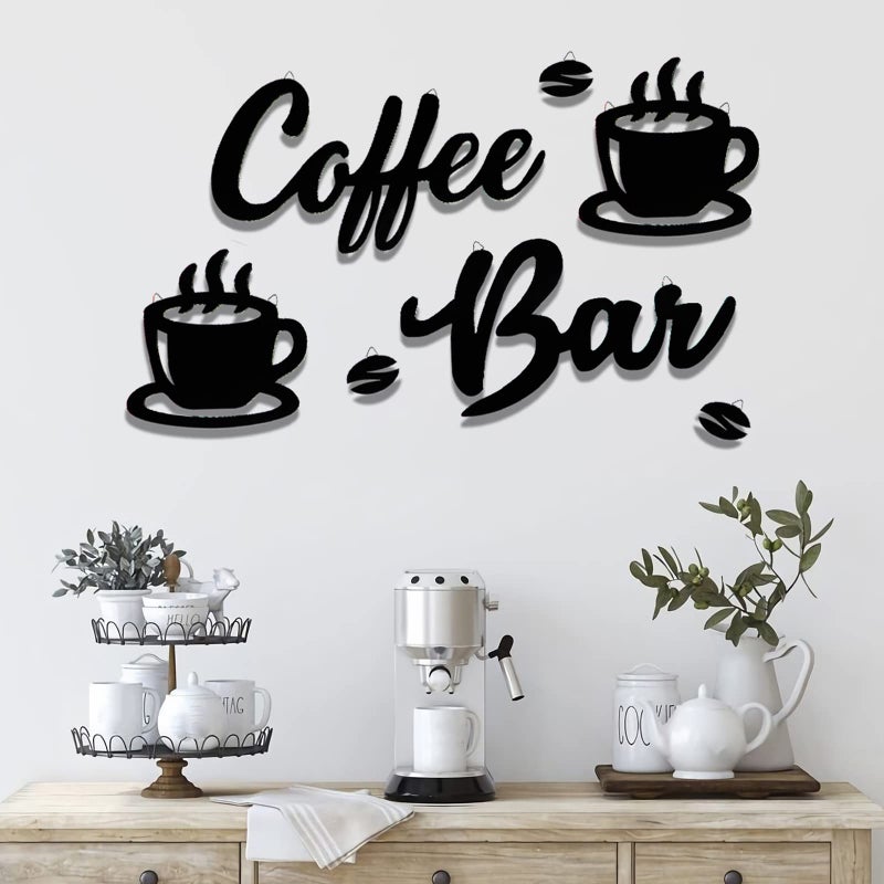 7 Pieces Coffee Bar Sign Hanging Wall Art Coffee Sign Coffee and Bar Wall Decor with Coffee Beans and Cups Sign for Cafe Kitchen Restaurant Coffee Bar