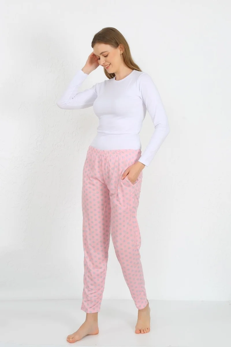 اكبينيز Women's Cotton Single Bottom Pajamas with Pockets Pink 27527